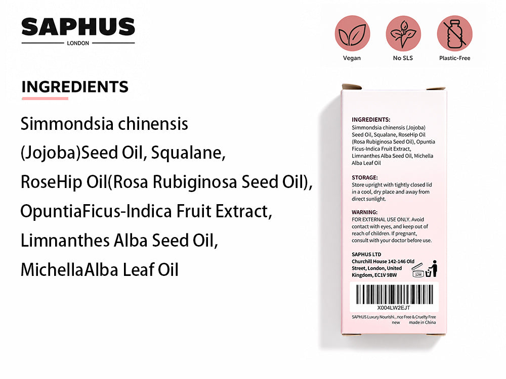 SAPHUS Lightweight Face Oil Serum with Squalane, Jojoba & Rosehip – Non-Greasy, Fast-Absorbing Formula for Dry/Sensitive Skin – Vegan, Fragrance-Free, Under Makeup Use