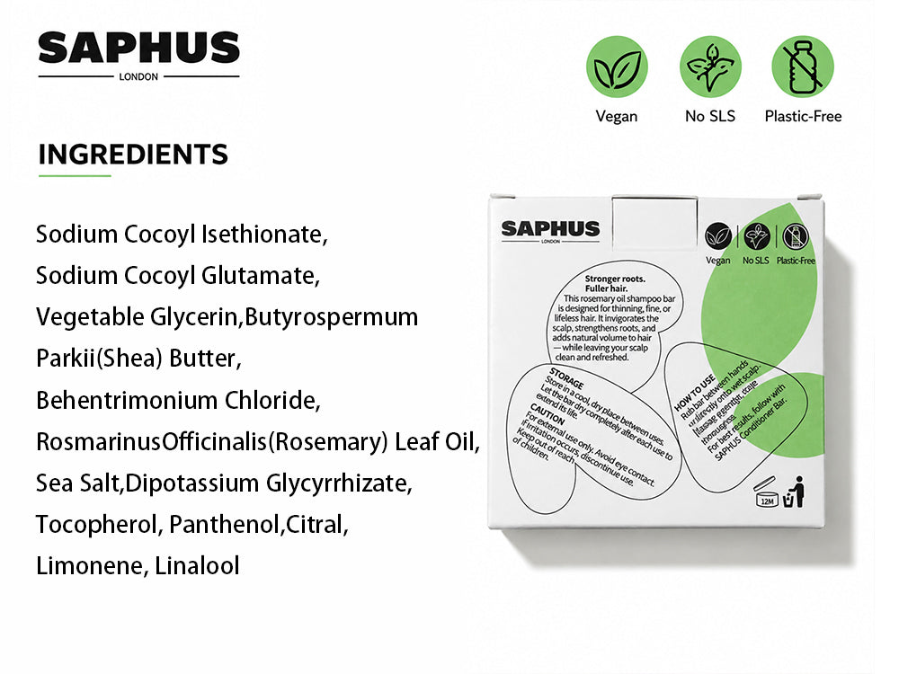 SAPHUS Rosemary Shampoo Bar for Hair Growth & Volumizing | Eco-Friendly Duo
