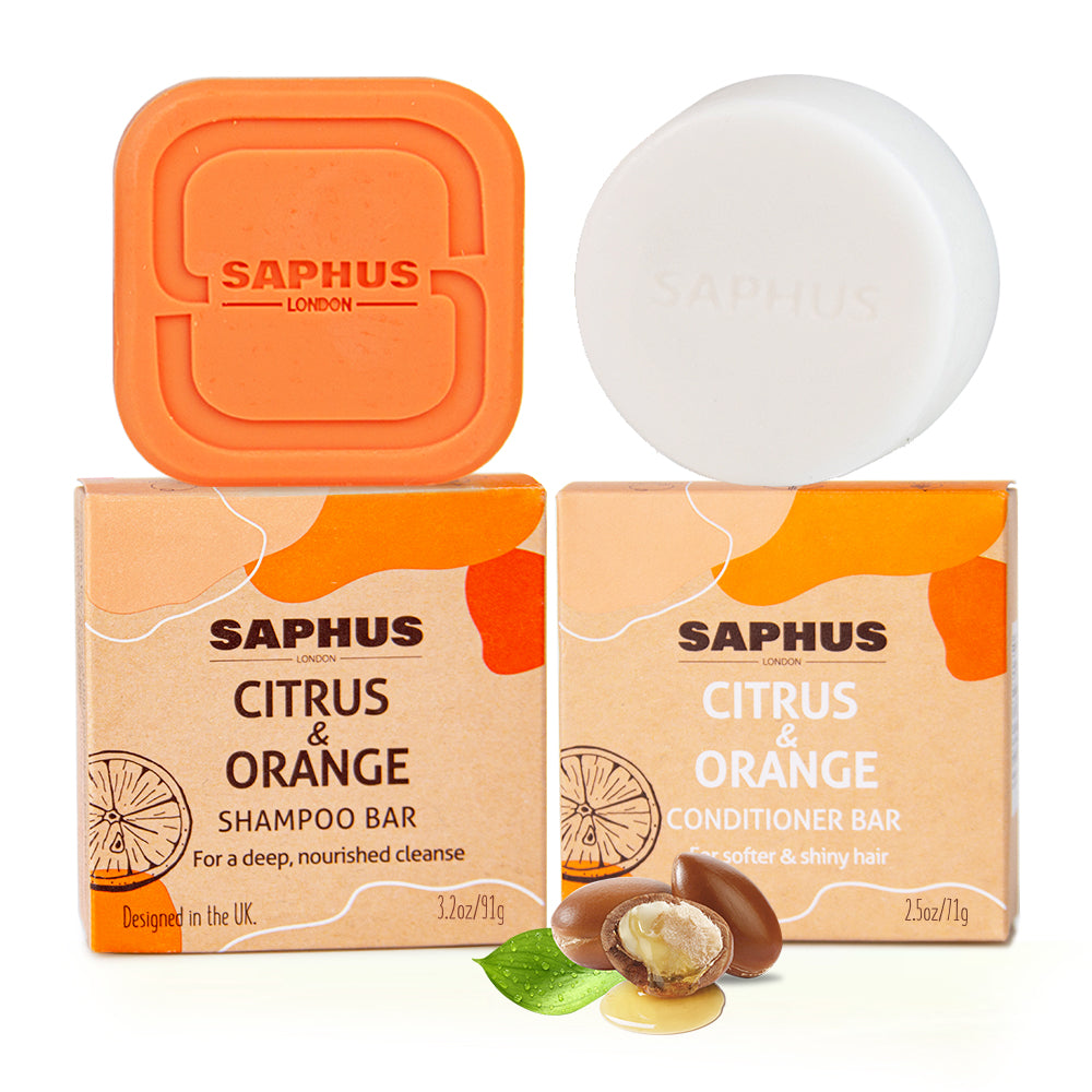 SAPHUS Argan Oil Bar Shampoo and Conditioner Set for Strengthening, Cleansing & Moisturizing Dry & Curly Hair,Travel Size, Zero Waste, 2pc Set