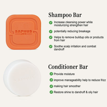 SAPHUS Argan Oil Bar Shampoo and Conditioner Set for Strengthening, Cleansing & Moisturizing Dry & Curly Hair,Travel Size, Zero Waste, 2pc Set
