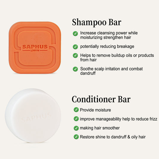 SAPHUS Argan Oil Bar Shampoo and Conditioner Set for Strengthening, Cleansing & Moisturizing Dry & Curly Hair,Travel Size, Zero Waste, 2pc Set