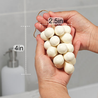 SAPHUS Grape Shaped Soap On Rope, Natural Handmade Soap Bar, Decorative Bath & Body Soap Gift for Women, Packed in Elegant Gift Box, White