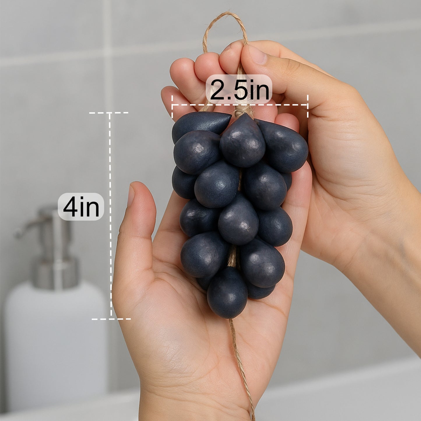 SAPHUS Grape Shaped Soap On Rope, Natural Handmade Soap Bar, Decorative Bath & Body Soap Gift for Women, Packed in Elegant Gift Box, Black