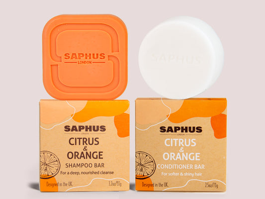 SAPHUS Argan Oil Bar Shampoo and Conditioner Set for Strengthening, Cleansing & Moisturizing Dry & Curly Hair,Travel Size, Zero Waste, 2pc Set