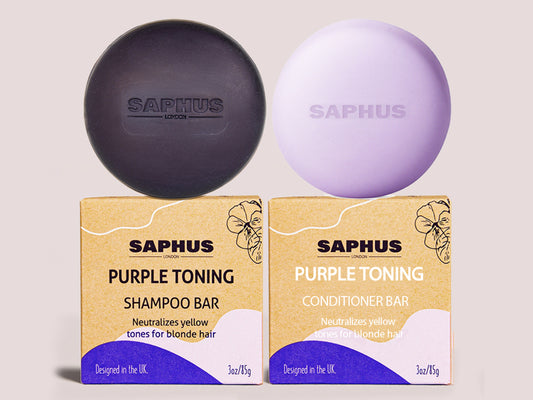 Sulfate Free Brass Toning Purple Shampoo Bar and Conditioner Set for Blonde, Bleached, Silver, or Brown Hair, Neutralizes Brassy Yellow Orange Tones, 6 oz