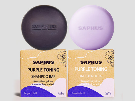 Sulfate Free Brass Toning Purple Shampoo Bar and Conditioner Set for Blonde, Bleached, Silver, or Brown Hair, Neutralizes Brassy Yellow Orange Tones, 6 oz