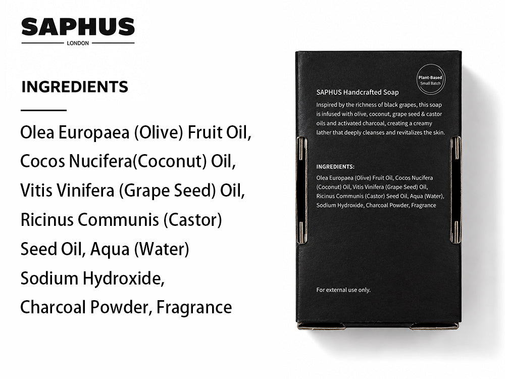 SAPHUS Grape Shaped Soap On Rope, Natural Handmade Soap Bar, Decorative Bath & Body Soap Gift for Women, Packed in Elegant Gift Box, Black