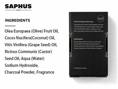 SAPHUS Grape Shaped Soap On Rope, Natural Handmade Soap Bar, Decorative Bath & Body Soap Gift for Women, Packed in Elegant Gift Box, Black