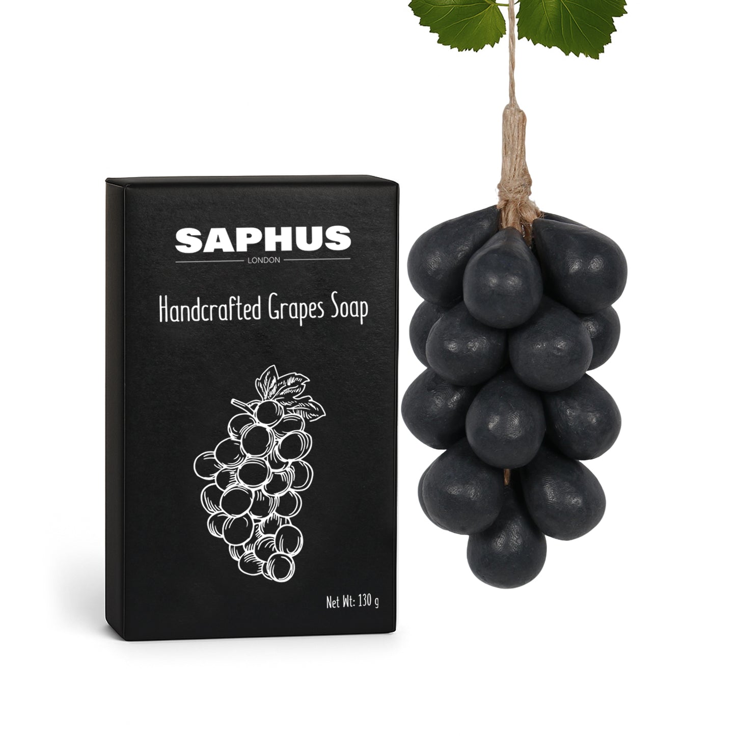 SAPHUS Grape Shaped Soap On Rope, Natural Handmade Soap Bar, Decorative Bath & Body Soap Gift for Women, Packed in Elegant Gift Box, Black