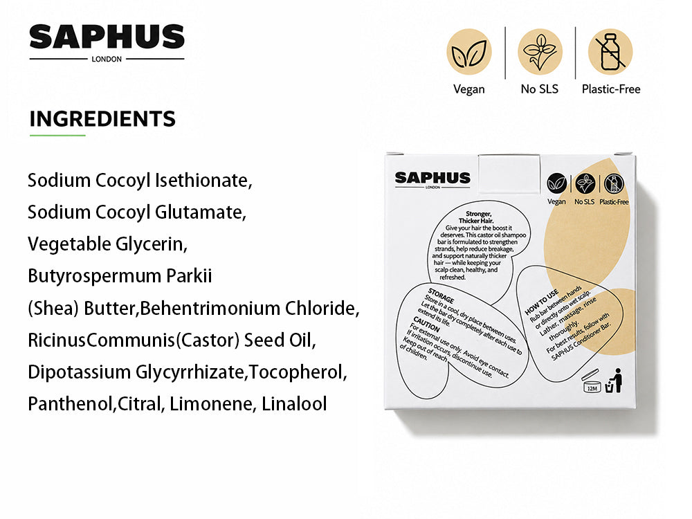 SAPHUS Strengthening & Shine Duo: Castor Oil Shampoo & Argan Conditioner Bar Set