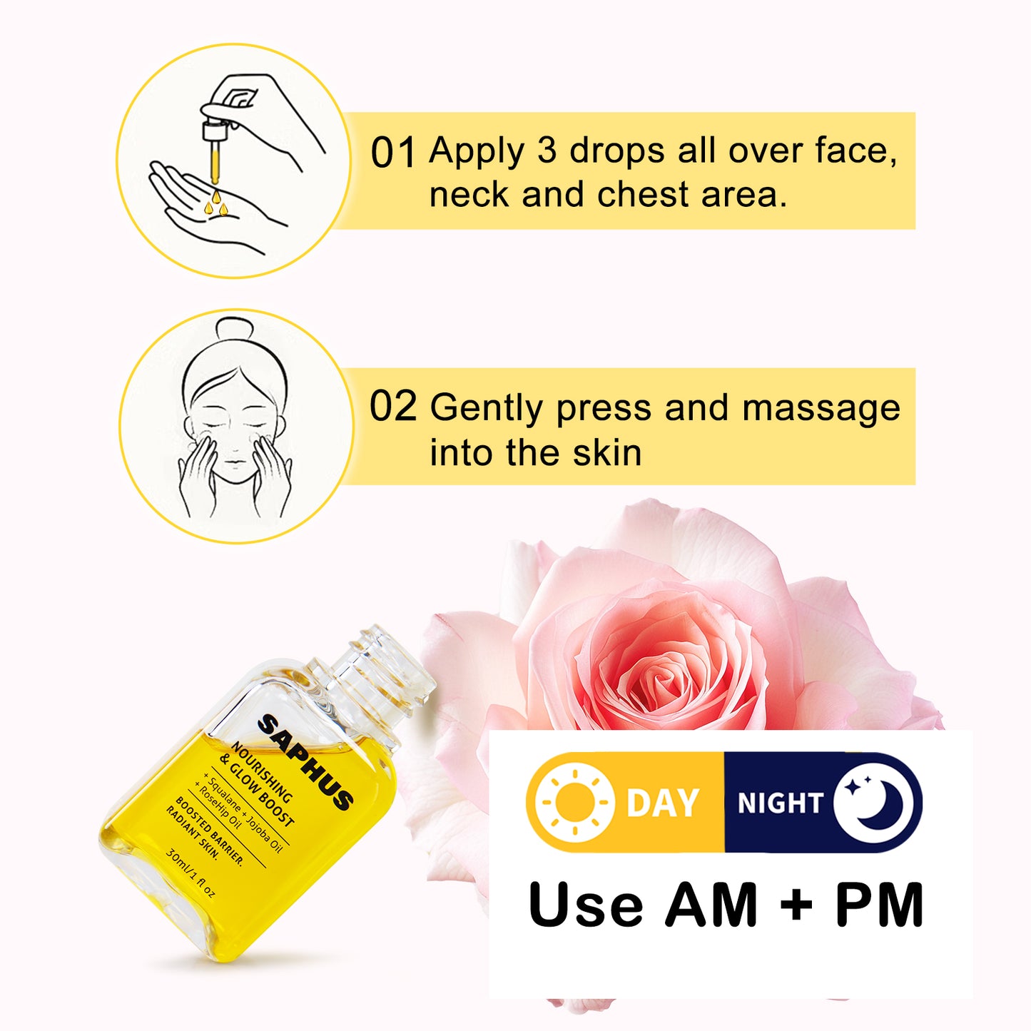 SAPHUS Lightweight Face Oil Serum with Squalane, Jojoba & Rosehip – Non-Greasy, Fast-Absorbing Formula for Dry/Sensitive Skin – Vegan, Fragrance-Free, Under Makeup Use