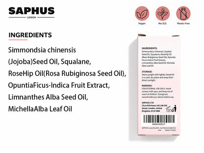 SAPHUS Lightweight Face Oil Serum with Squalane, Jojoba & Rosehip – Non-Greasy, Fast-Absorbing Formula for Dry/Sensitive Skin – Vegan, Fragrance-Free, Under Makeup Use