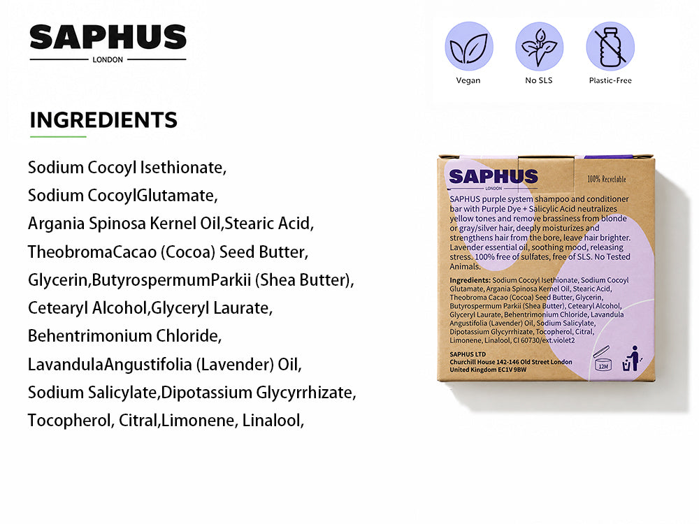 Sulfate Free Brass Toning Purple Shampoo Bar and Conditioner Set for Blonde, Bleached, Silver, or Brown Hair, Neutralizes Brassy Yellow Orange Tones, 6 oz