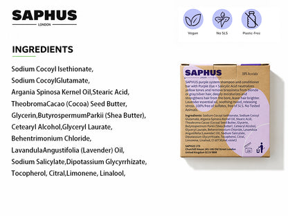 Sulfate Free Brass Toning Purple Shampoo Bar and Conditioner Set for Blonde, Bleached, Silver, or Brown Hair, Neutralizes Brassy Yellow Orange Tones, 6 oz