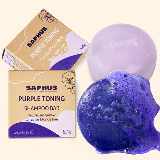 Sulfate Free Brass Toning Purple Shampoo Bar and Conditioner Set for Blonde, Bleached, Silver, or Brown Hair, Neutralizes Brassy Yellow Orange Tones, 6 oz