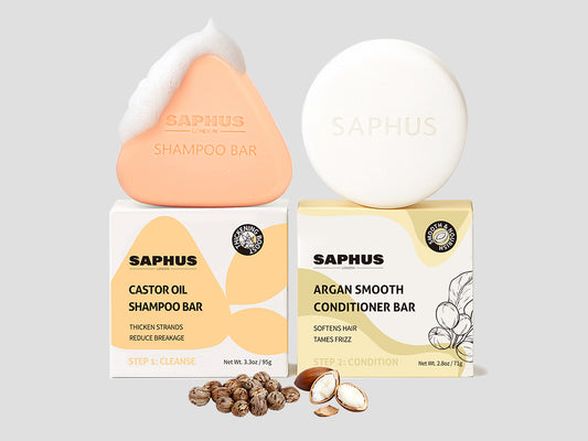 SAPHUS Castor Oil Shampoo and Argan Conditioner Bar Set for hair growth
